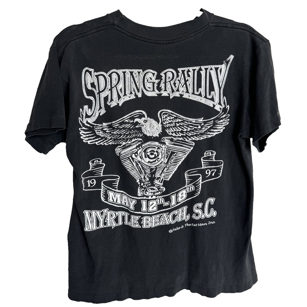 Vintage 1997 Myrtle Beach Spring Rally Biker T-Shirt Single Stitch Black Medium